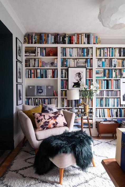 Timothy Sumer - Photography Book-Filled Maximalist Home In Bristol via reddit There are... Lots Of Books, Home Library Rooms, Maximalist Home, Blue Kitchen Cabinets, Home Library Design, Cosy Living Room, Home Libraries, Blue Kitchens, Living Room Diy