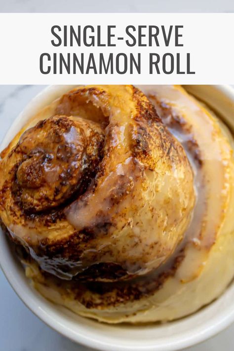 One Serving Cinnamon Roll, Single Serving Cinnamon Roll, Single Serve Cinnamon Roll, Cinnamon Roll Icing, Cinnamon Bun Recipe, Cinnamon Roll Recipe, Single Serve Desserts, Single Serving Recipes, Lazy Morning