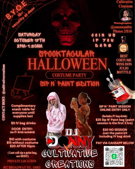 🔗 RSVP LINK IN BIO HAPPY TO BRING TO YOU MY FIRST HALLOWEEN PARTY, Sip n Paint edition of course😉 Yes its still a party so BYOB/BYOW and put on ya best COSTUME. Cuz no matter what you join us for, we here to turn tf uppppp. ALL SIP N PAINT SLOTS MUST BE PAID ONLINE $25 Sip n Paint session $20 Sip n Paint bag Both include paint kit, IV bag drink, stickers, and other goodies. (via cashapp/applepay for OTHER options please DM me) All other entries are AT THE DOOR! (Do not include IV bag dr... Iv Bag, Bio Happy, My First Halloween, Best Costume, Drink Stickers, Sip N Paint, Painted Bags, Snack Table, At The Door