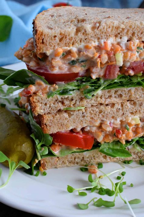 Lentil Sandwich, Deli Meat Sandwiches, Vegan Sandwich Filling, Lentil Salad Recipes, Lentil Loaf, Sandwich Fillers, Sandwhich Recipes, Canned Lentils, Meat Sandwich