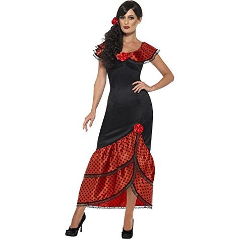 Smiffys Womens Flamenco Senorita Costume Dress Headpiece Around The World Serious Fun Size 1012 45514 ** You can discover more information by visiting the image link. (This is an affiliate link). #halloweencostumesforwomen Spanish Dancer Costume, Fantasia Plus Size, Spanish Costume, Rose Headpiece, Flamenco Costume, Plus Size Costume, Dancer Costume, Fancy Dress Outfits, Black Costume