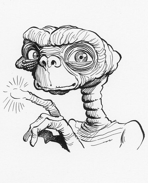 E.t Tattoo, E T The Extra Terrestrial, Coloring Pages Inspirational, Free Adult Coloring Pages, Dope Cartoon Art, Desenho Tattoo, Cartoon Tattoos, Extra Terrestrial, Doodle Drawings