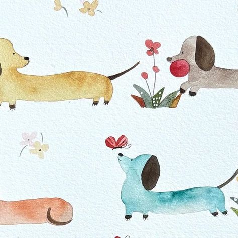 Dachshund Painting, Watercolor Bookmarks, Cold Pressed, Happy Art, Dog Art, Watercolor Illustration, Watercolor Paper, Dachshund, Dog Lovers