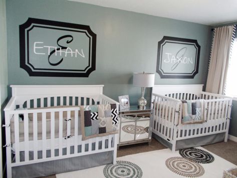 Project Nursery - DIY Twins Nursery Cribs Nursery Rugs Boy, Twin Boys Nursery, Twin Baby Rooms, Shared Nursery, Boy Nursery Themes, Baby Boy Bedroom, Baby Nursery Themes, Nursery Room Boy, Twins Room