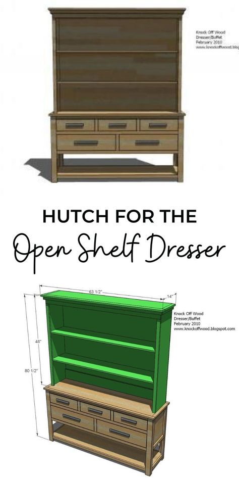 Shelf On Top Of Dresser, Bookcase On Top Of Dresser, Dresser With Shelves Above, Diy Hutch Top, Diy Hutch Build, Buffet With Shelves Above, Salon Motivation, Open Shelf Dresser, Diy Kitchen Hutch