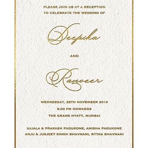 Reception Invitation Cards Indian, Reception Cards Invitation, Grand Wedding Reception, Deepika Padukone Ranveer Singh, Indian Reception, Wedding Reception Cards, Reception Invitation, Grand Wedding, Wedding Reception Invitations