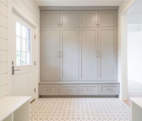 I LOVE this mud room idea: everything is hidden behind closed doors, everyone gets their own closet/drawers/cabinet. It needs a bench!! Vstupná Hala, Farmhouse Mudroom, Mudroom Cabinets, Laundry Room/mud Room, Mudroom Lockers, Cabinets Design, Mudroom Entryway, Mudroom Laundry Room, Mud Room Storage