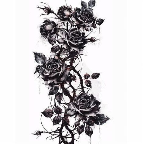 Dark Tattoo Inspiration, Barbwire And Roses Tattoo, Wrap Around Rose Thorn Tattoo, Gothic Lion Tattoo, Skull Sleeve Tattoo Design, Men Flower Tattoo Arm, Dark Feminine Tattoos Thigh, Gothic Roses Tattoo, Rose And Thorns Tattoo Sleeve