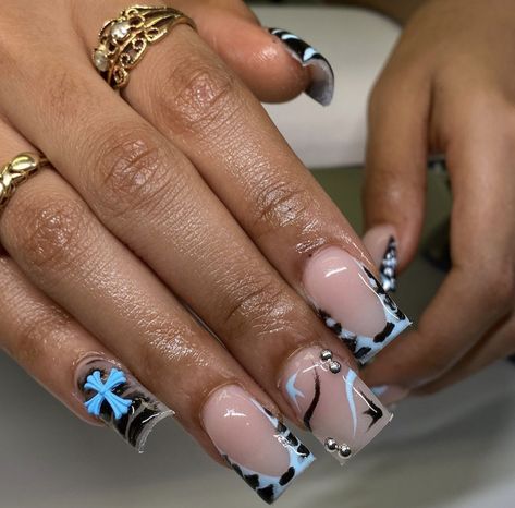 @Bodiedbeauty.nails on insta 🫶🏽 Blue And Black Nails Designs, Blue And Black Nails, Drip Nails, Colored Acrylic Nails, French Tip Acrylic Nails, Dope Nail Designs, Short Square Acrylic Nails, Exotic Nails, Long Acrylic Nails Coffin