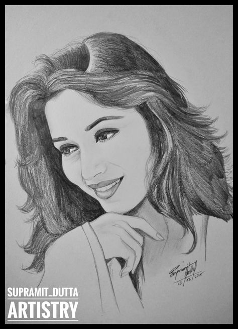 The Dhak-Dhak girl of Bollywood: Madhuri Dixit Madhuri Dixit Sketch, Bollywood Celebrity Drawings Pencil, Bollywood Drawing, Celebrity Sketch, Celebrity Art Drawings, Beautiful Pencil Drawings, Pencil Sketch Portrait, Best Drawing Ideas, Pencil Drawing Images