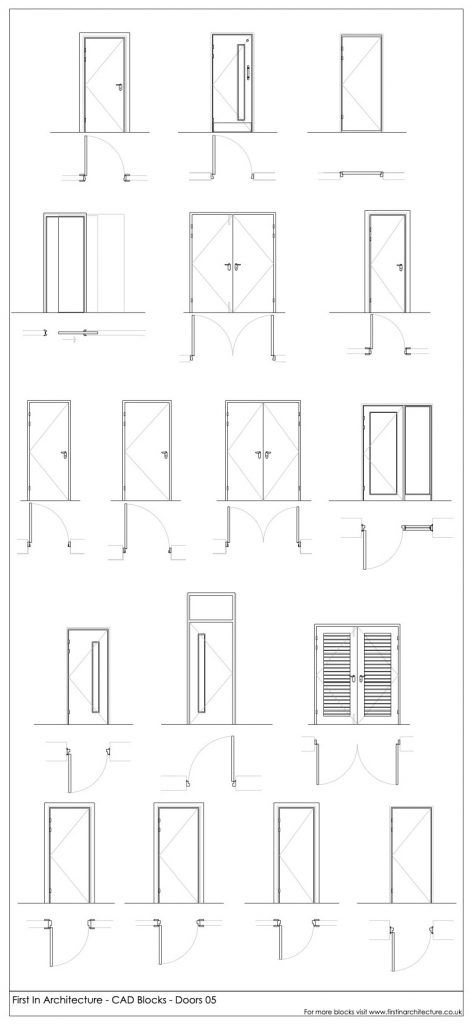 Free Door CAD Blocks 05 - First In Architecture Door Symbols Architecture, Door Plan Architecture, Door Elevation Drawing, Door Detail Drawing Architecture, Door Plan And Elevation, Cad Drawing Architecture, Window Design Architecture, Door Detail Drawing, 2d Door Design