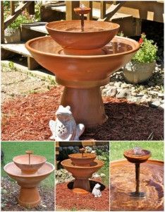 Make your outdoors as pretty as your indoors! Fountain Painting, Terracotta Diy, Outdoor Ambiance, Fountain Ideas, Diy Water Feature, Diy Water Fountain, Diy Garden Fountains, Diy Fountain, Water Container