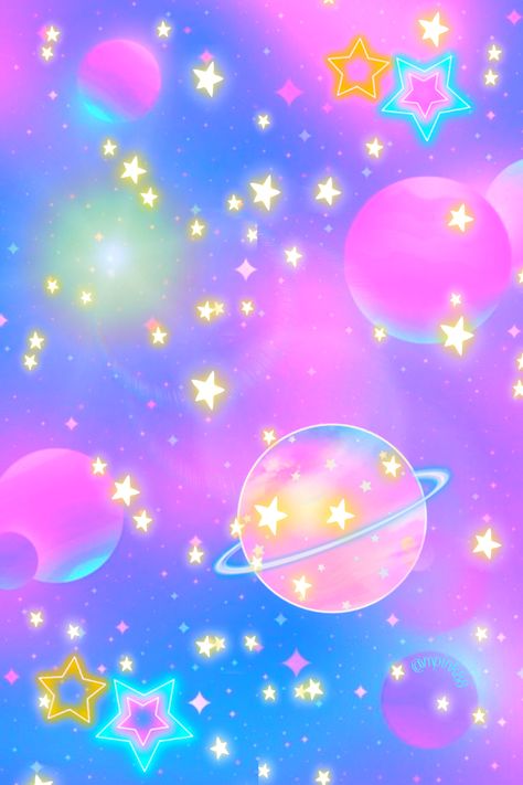 Pastel Planet Aesthetic, Cute Neon Wallpapers, Pastel Space Aesthetic, Pink Space Aesthetic, Gold Removable Wallpaper, Rainbow Wallpaper Backgrounds, Pastel Space, Glitter Galaxy, Galaxy Sky