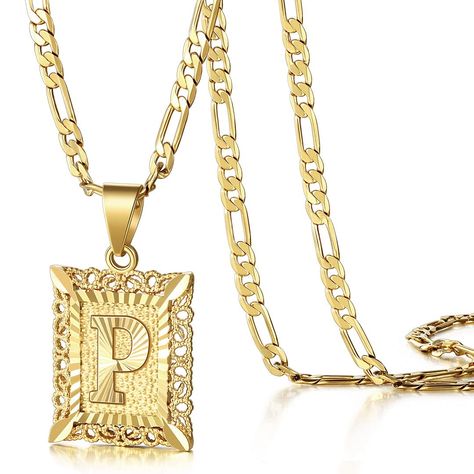 PRICES MAY VARY. INITIAL MEANING: Wear your initial necklace as a reminder that you are one and only. Increase personal fascination in any occasion. DIMENSION OF NECKLACE: Pendant size: 2.3cm * 1.8cm (1.26*0.64 inch),Chain Length:50cm=20", Weight: 10 grams. MATERIALS: Pendant made of high quality gold / platinum plated copper,necklace made of stainless steel, which are safe for sensitive skin, not itching, no discoloration or irritation. Light-weight design give you a comfortable wearing experie Letter Pendent, Alphabet Pendant, Figaro Chain Necklace, Letter Pendant Necklace, Monogram Alphabet, Pendent Necklace, Figaro Chains, Figaro Chain, Monogram Necklace