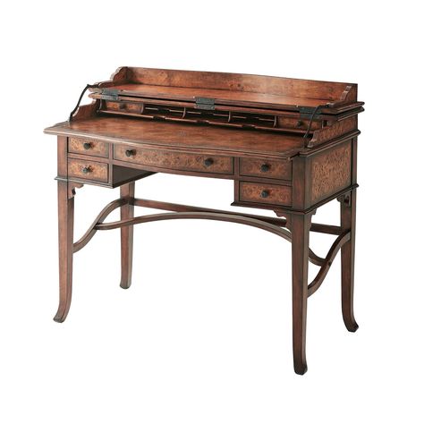 Victorian Style Burl Campaign Desk Flip Top Desk, Desk Flip, Wood Secretary Desk, Contemporary Office Desk, Campaign Desk, Secretary Desk, Luxury Furniture Brands, Theodore Alexander, Secretary Desks