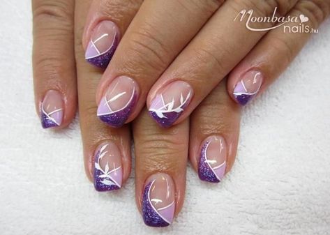 Vintage Rose Nails, Nagel Design, Nail Tip Designs, Purple Nail Art, Manicure Nail Designs, French Tip Nail Designs, Gel Nail Art Designs, French Nail Art, French Nail Designs