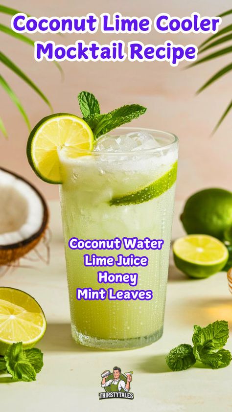 "Discover the ultimate Coconut Lime Cooler Mocktail recipe, a refreshing non-alcoholic tropical drink perfect for summer! This creamy Coconut Lime Mocktail combines the zesty flavors of lime with the smoothness of coconut water, creating a delightful Coconut Lime Fizz. Enjoy this Tropical Lime Drink as a revitalizing Coconut Cooler, ideal for warm days. Perfect for gatherings, this Tropical Mocktail Recipe is a must-try for anyone seeking a delicious and refreshing lime mocktail. Coconut Water Drink Recipes, Coconut Water Cocktail, Coconut Cooler, Drinks Mocktail, Coconut Water Drinks, Limeade Drinks, Winter Mocktails, Coconut Water Recipes, Tropical Drink Recipes