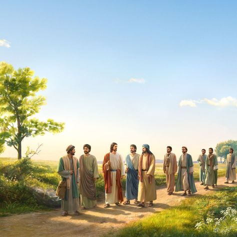 Jesus With Disciples, Jesus And Disciples, Jesus And His Disciples, Jesus Cross Wallpaper, Walking With Jesus, Christian Background Images, Catholic Artwork, Walk With Jesus, Jesus Cartoon