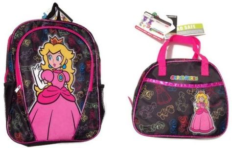 Nintendo Super Mario Princess Peach 16 inch Backpack and Lunchbag Combo. Mario And Princess Peach, Super Mario Princess, School Collection, Lunch Bag, Super Mario, Princess Peach, Lunch Box, Girl Fashion, Backpacks