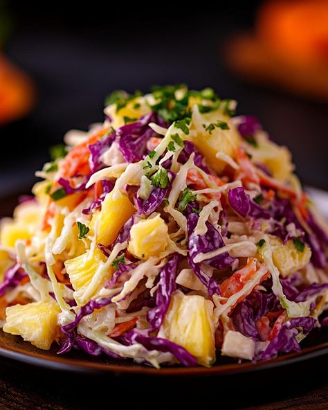 Discover the ultimate pineapple coleslaw recipe that will blow your taste buds with its refreshing and tangy flavors. Perfect for any occasion! Pineapple Salad Dressing Recipes, Hawaiian Coleslaw Recipe, Coleslaw With Pineapple, Sweet Coleslaw Recipe, Hawaiian Coleslaw, Pineapple Coleslaw Recipe, Pineapple Slaw, Pineapple Coleslaw, Pineapple Salad