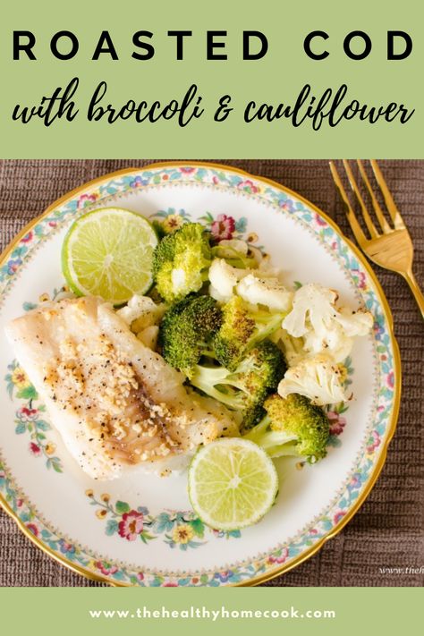 This Roasted Cod with Broccoli & Cauliflower recipe calls for all the ingredients to go into one pan then into the oven; easy and delicious! Best Roasted Broccoli And Cauliflower, Roast Cauliflower And Broccoli, Oven Roasted Broccoli And Cauliflower, Roasted Brocolli And Cauliflower Recipes, Broccoli Cauliflower Recipes, Wholesome Broccoli And Cauliflower Bake, Roasted Cod, Healthy Superfoods, Broccoli Cauliflower