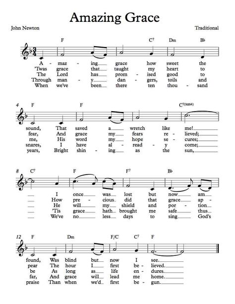 Free Sheet Music - Free Lead Sheet -Amazing Grace by John Newton in Db, D, F, G, Ab, and Bb Major Autoharp Sheet Music, Music Ephemera, Piano Letters, Amazing Grace Sheet Music, Sheet Music With Letters, Hymn Sheet Music, Trumpet Sheet Music, Hymn Music, Clarinet Music