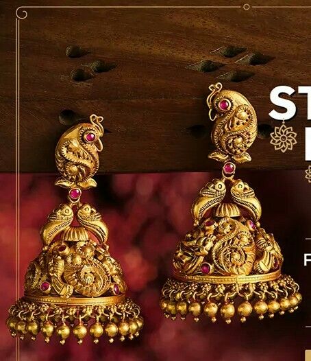 Butallu Designs Gold Latest, Jumkis Indian Jewelry Gold, Nagas Jhumka, Big Earrings Gold, Mango Earrings, Gold Jhumkas, Indian Gold Jewellery Design, Temple Jewellery Earrings, 22 Carat Gold Jewellery