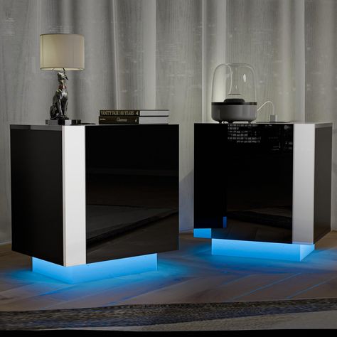 PRICES MAY VARY. Nightstand with Power Outlet: Our black nightstand set with plugs built-in has 3 Standard Plug Outlets (125V/12A) and 2 USB Ports (5V/2A); easily accommodate all the devices needed, such as cell phones, lamps and tablets, etc; the power outlet is ETL-certified to ensure safety and reliability Adjustable LED System: Cozy Castle bedside table features an adjustable LED system; 7 LED lighting colors, 5 lighting brightnesses, and 10 speed modes; it creates different atmospheres in y Modern Black Nightstand Bedroom, Cozy Castle, Black Bedrooms, Black And Grey Bedroom, Nightstand Set, Nightstand With Charging Station, Table For Bedroom, Black Nightstand, Nightstand Set Of 2