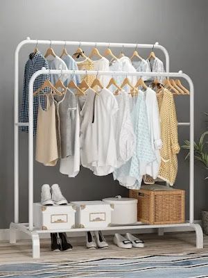 Standing Clothes Rack, Penyimpanan Makeup, Jacket Hanger, Clothes Shelves, Clothes Hanger Rack, Wardrobe Space, Metal Clothes Rack, Hanger Stand, Clothes Rail