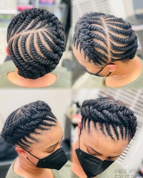 Two Strand Flat Twist Styles, Flat Twist Updo Natural Hair, Two Strand Twist Updo, Natural Hair Flat Twist, Cornrows Updo, Micro Braids Hairstyles, Latest Hair Braids, Ghana Weaving, Flat Twist Hairstyles