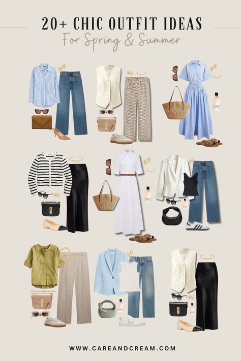 Looking for cute outfits for summer and spring? Check out these 20+ casual chic spring and summer outfit ideas to inspire your wardrobe. Plus: summer outfits, summer outfit inspo, summer looks, spring outfits, cute summer/spring outfits. Elegant Summer Outfits Plus Size, Minimal Casual Style, Spring Outfits Australia, Summer Looks 2024 Women, Spring Outfit Ideas 2024, Spring Looks 2024, Classy Casual Outfits Summer, Cool Spring Day Outfit, Summer Outfit Capsule