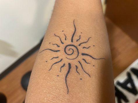 tattoo inspo, naruto seal tattoo Sun On Hip Tattoo, Sublime Sun Tattoo, Sun On Shoulder Tattoo, Sun Hip Tattoo, Naruto Seal Tattoo, Hippie Tattoo Ideas Boho, Spiral Sun Tattoo, Sun Sternum Tattoo, Hippy Tattoo