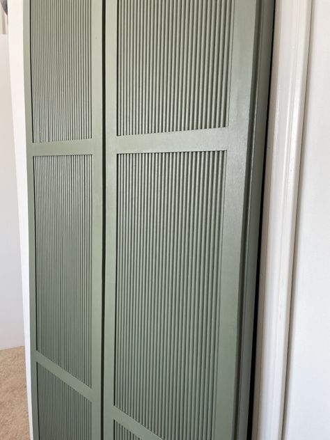 DIY Fluted Closet Door Ventilated Closet Doors, Linen Closet Door Makeover, Custom Bifold Doors, Louvered Closet Door Makeover, Slatted Bifold Door Makeover, Pole Wrap Closet Door, Painted Sliding Closet Doors, Fluted Closet Door, Diy Bifold Closet Doors