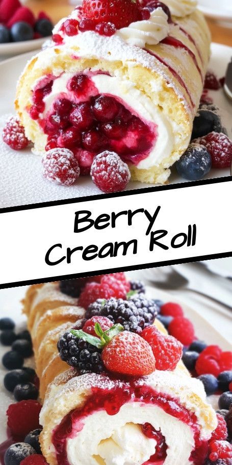 Berry Vanilla Cake Roll Recipe | Elegant Dessert with Fresh Berries Discover the perfect blend of ripe berries and creamy vanilla in this elegant Berry Vanilla Cake Roll. Impress your guests with a light, fluffy cake filled with luscious berry-infused cream. Ideal for any occasion! Vanilla Cake Roll Recipe, Vanilla Cake Roll, Roll Cake Recipe Vanilla, Cream Roll, Fluffy Cake, Cake Roll Recipes, Berry Cake, Elegant Desserts, Beautiful Desserts