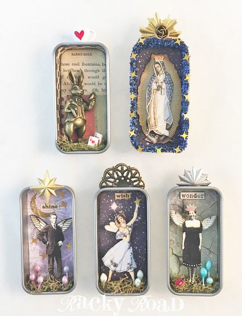 Shrines Art, Altoids Tins, Altered Tins, Images Of Mary, Matchbox Art, Shadow Box Art, Tin Art, Recycled Art, Glitter Glass