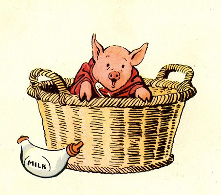 Mary Kendal Lee - Pig by moonflygirl, via Flickr Laundry Basket Drawing, Pigs Illustration, Olivia Pig Illustration, Pig Illustration Design, Pig Fantasy Art, Basket Illustration, Vintage Pig Illustration, Basket Drawing, Pig Drawing