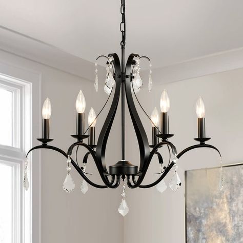 Farmhouse 6-Light 24" French Country Crystal Chandelier - Bed Bath & Beyond - 37828357 Black Iron Chandelier, French Country Chandelier, Chandelier Store, Modern Farmhouse Chandelier, Country Chandelier, Bedroom Chandelier, Cat Hotel, Candle Design, Farmhouse French Country