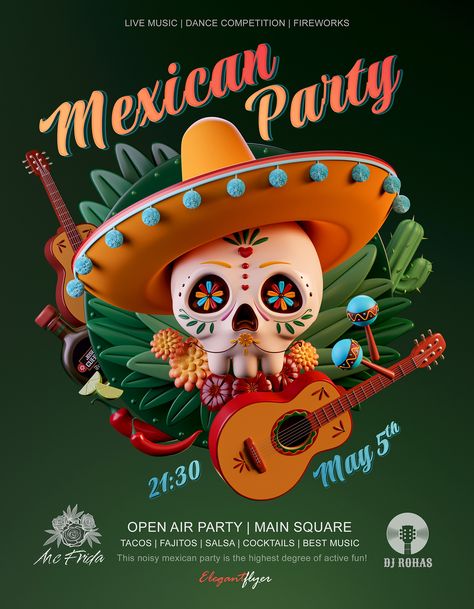 Mexican Graphic Design, 3d Blender, Mexican Holiday, Design Basics, Día De Muertos, Mexican Designs, Mexican Party, Poster Layout, Flat Vector