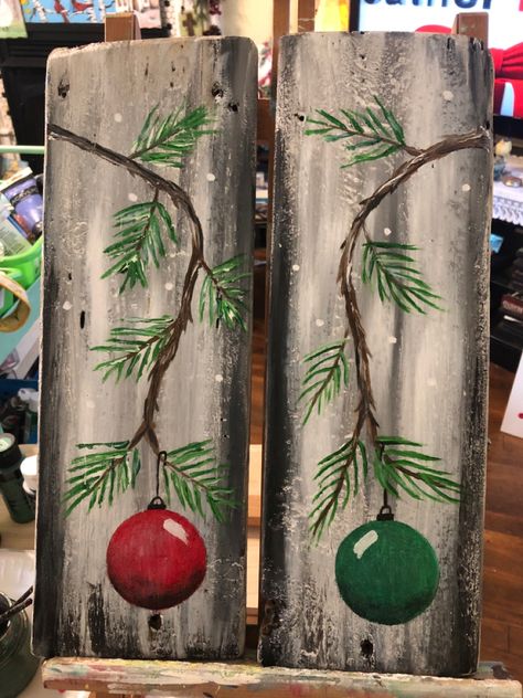 Christmas Painted Boards Signs, Wood Board Christmas Crafts, Rustic Painting Ideas, Sleds Decorated Ideas, Painted Christmas Boards, Wood Plank Painting Ideas, Wood Plank Christmas Crafts, Christmas Wooden Signs Diy, Christmas Painted Wooden Boards