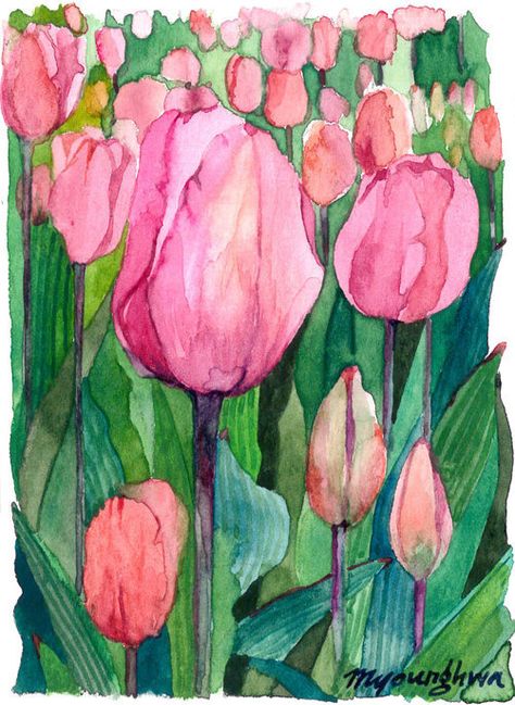 ACEO Limited Edition Velvety Pink | eBay Tulips Pastel, Tulip Art, Tulips Art, Watercolor Flowers Tutorial, Watercolor Tulips, Flowers Tutorial, Watercolor Pencil, Watercolour Flowers, Art Carte