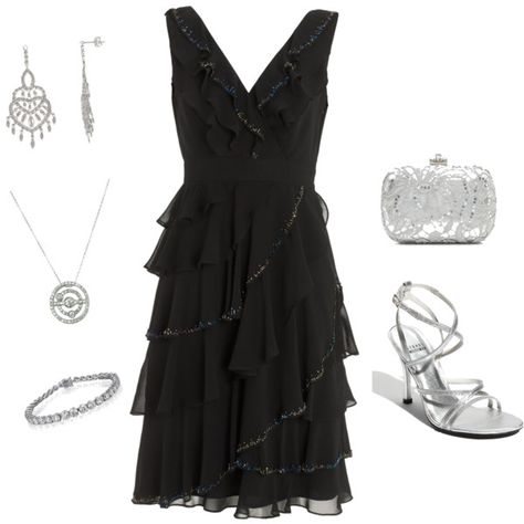 Black Dress With Silver Accessories, Rebecca Horn, 2000s Outfit, Silver Accessories, Girly Outfits, Girly Girl, Halter Formal Dress, Black Silver, Pinterest Likes