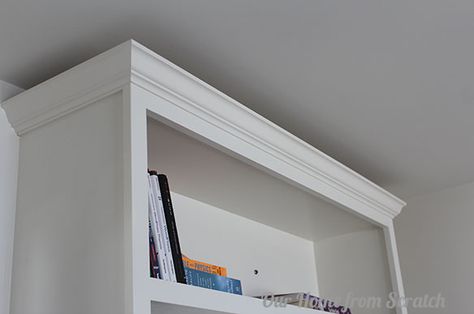 Add #trim to cabinets and #bookcases for a built-in custom finish.  Easier than it looks! Trim For Built In Bookshelves, Bookshelf Trim Moldings, Bookcase Makeover, Building Shelves, Cabinet Molding, Kitchen Cabinet Shelves, Cabinet Trim, Shelf Cabinet, Built In Cabinet