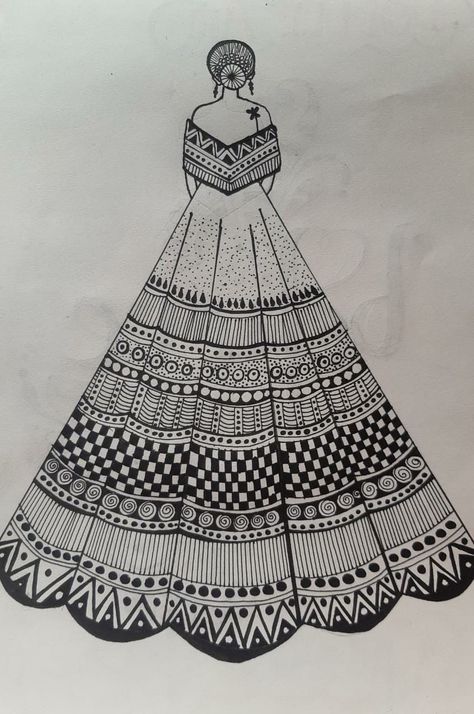 Mandala Unique Art, Dress Mandala Drawing, Art Book Cover Ideas Drawing Easy, Mandala Dress Drawing, Bhat Chitra, Mandala Art Drawing Easy, Side Mandala Art, Mandal Arts Creative Easy, Simple Mandala Painting