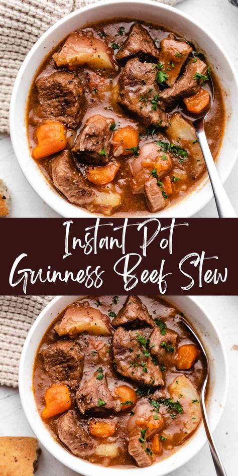 Instant Pot Guinness beef stew is a flavorful stew that's made with Guinness beer, beef, onion, potato, and carrots. This recipe tastes like it simmered all day but is so quick and easy to make! Instant Pot Beef Stew, Electric Pressure Cooker Recipes, Fresh Meals, Guinness Beer, Pot Beef Stew, Instant Pot Soup Recipes, Family Fresh Meals, Instant Pot Soup, Beef Stew Recipe