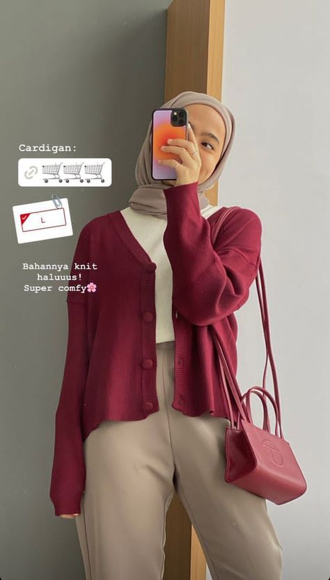 Outfit Baju Merah, Maroon Hijab Outfit, Cookies Outfit, Maroon Hijab, Outer Outfit, Mix And Match Outfits Hijab, Maroon Outfit, Muslimah Outfit, Muslim Outfits Casual