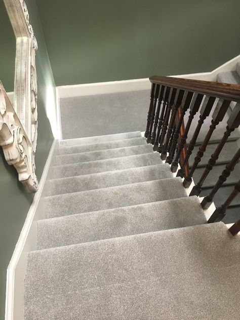 installation of cormar Apollo plus. Colour meteorite fitted to a staircase this week.  Carpet was folded down the side of edge on bannister side of stairs then fitted as runners on the stairs. Fitted by the carpet emporium inverness   #stairs #staircase #cormarcarpets  #stairway #homeideas #carpet #masterfitting #carpets #flooring #cormar Stair Carpet Ideas Colour, Tartan Carpet, Silver Carpet, Stair Carpet, Carpet Stairs, Inverness, Staircases, Dream Homes, Tartan