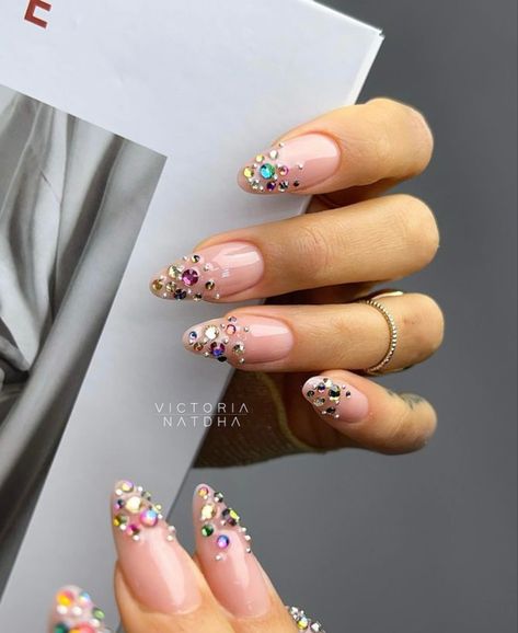 Gem French Tip, Jeweled Nails, Jewel Nails, Gem Nail Designs, Nailart Ideas, Nail Design Glitter, Nail Jewels, Nails Now, New Nails