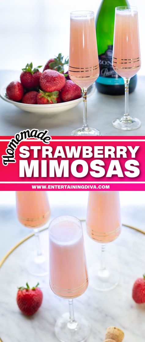 Strawberry Mimosas, Mimosa Recipe Easy, Mimosas Recipe, Classic Mimosa, Strawberry Mimosa, Mimosa Recipe, Jello Shot, Refreshing Cocktail, Strawberry Juice