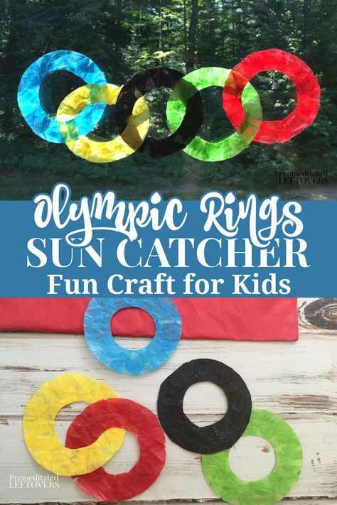 Olympic rings made with tissue paper Summer Olympics Crafts, Sun Catcher Craft, Olympic Ring, Weather Activities For Kids, Advent Wreath Diy, Olympic Crafts, Homeschooling Preschool, Craft To Make, Frugal Christmas