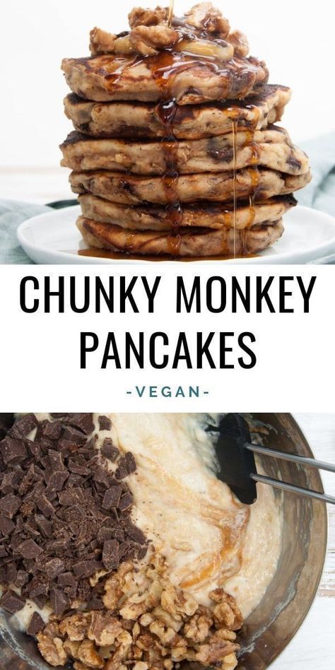 20 Feb 2020 - Vegan Chunky Monkey Pancakes with banana, chocolate, peanut butter, and walnuts | ElephantasticVegan.com #vegan #pancakes #chunkymonkey #banana #chocolate #peanutbutter #walnuts Monkey Pancakes, Banana Chocolate Peanut Butter, Pancakes With Banana, Pancake Banane, Walnut Pancakes, Pancakes Banana, Monkey Banana, Chocolate Peanutbutter, Butter Pancakes